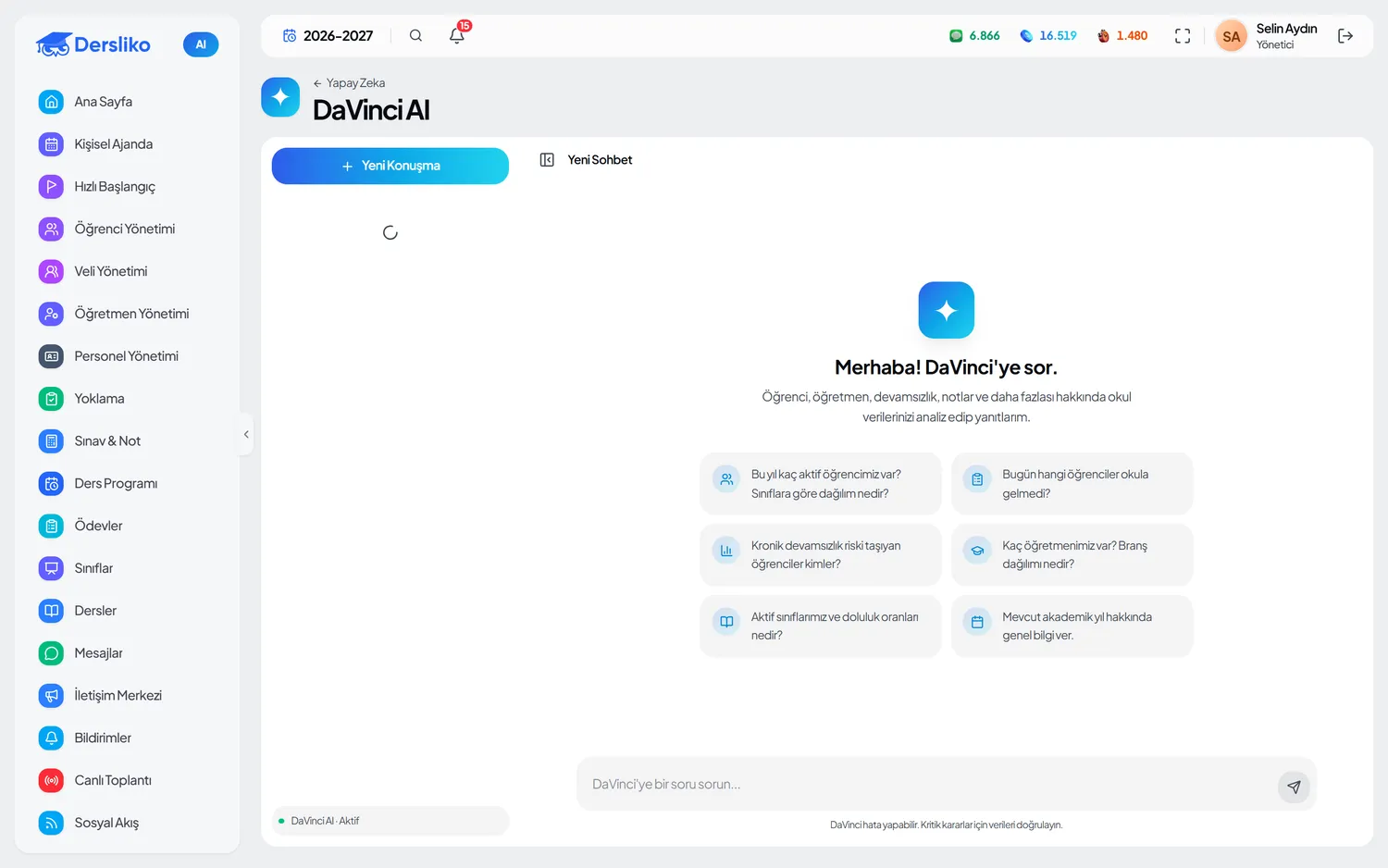 Müdür paneli — DaVinci AI