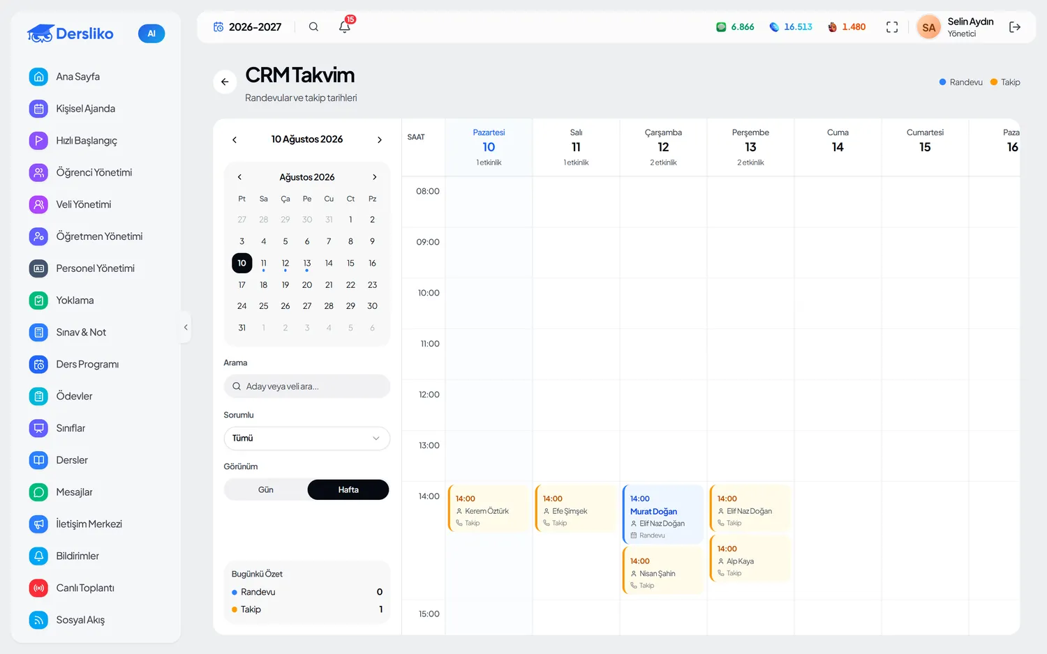 Müdür paneli — CRM Takvim
