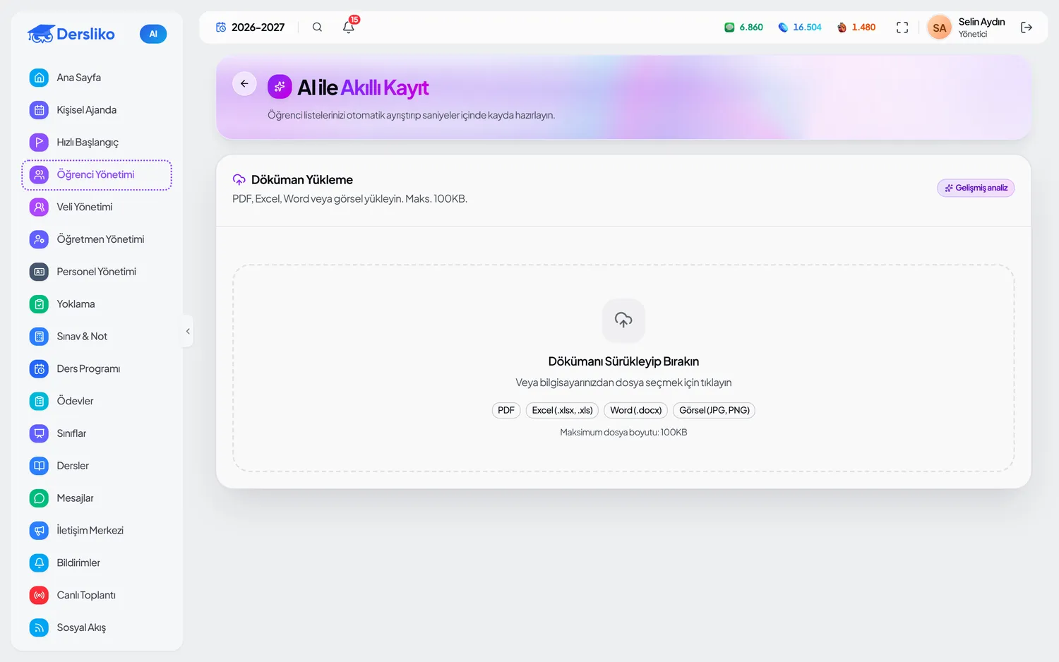 Müdür paneli — AI ile Akıllı Kayıt