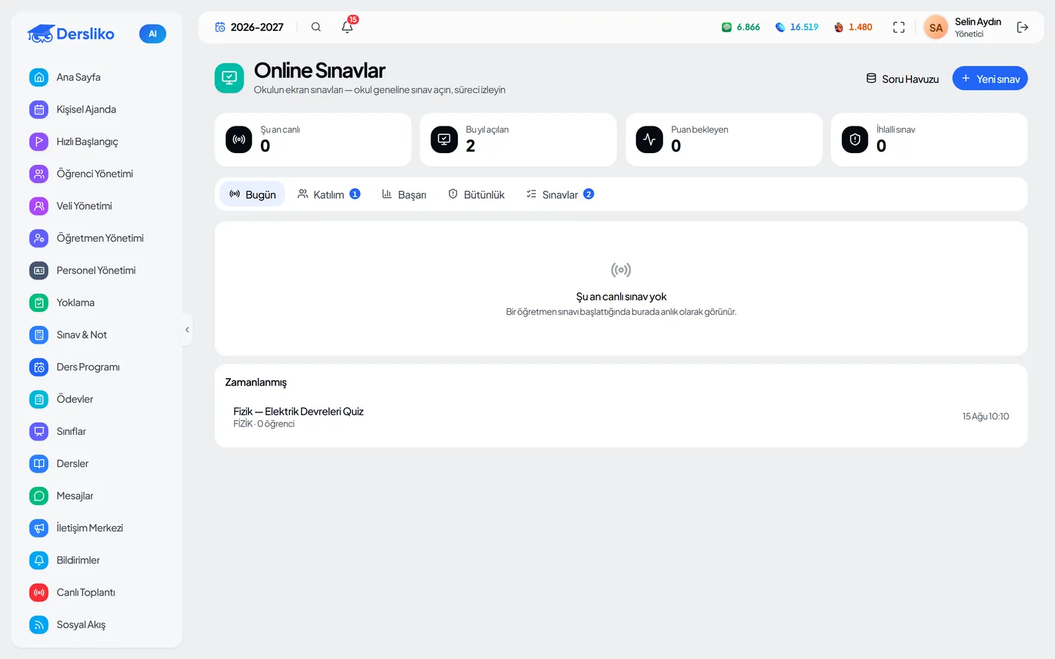 Müdür paneli — Online Sınavlar